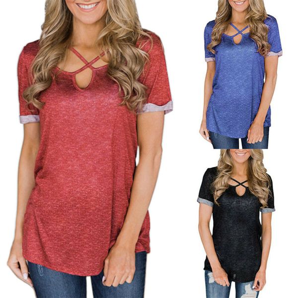 

womens casual v neck short sleeve shirts bohemian solid summer holiday, White