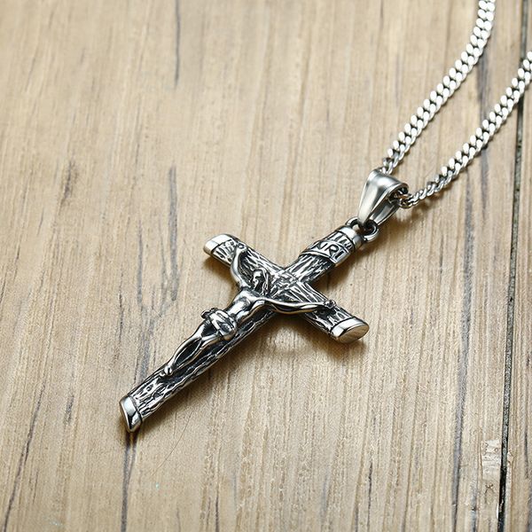 

men's necklace christ jesus cross pendant necklace titanium steel boutique men's cross pendant necklace for men, Silver