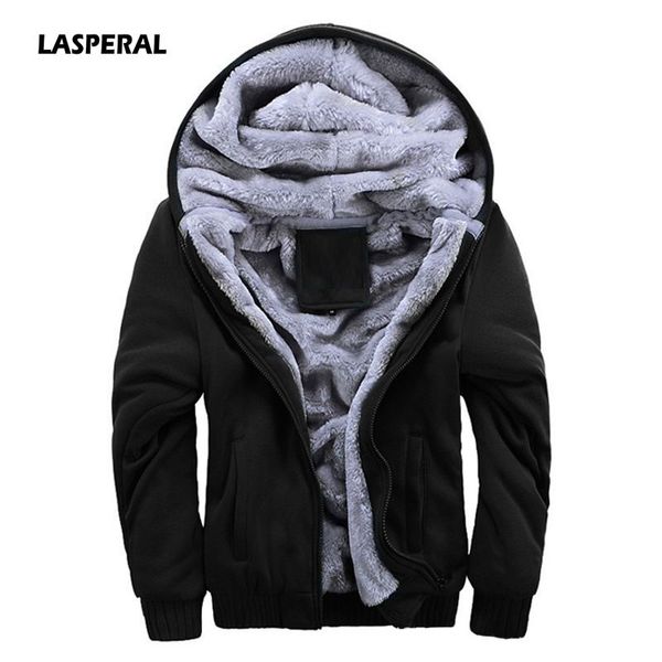 

lasperal 2018 winter new tracksuit men fashion thicken velvet casual hooded warm thick hoodie solid moleton masculino sweatshirt, Black