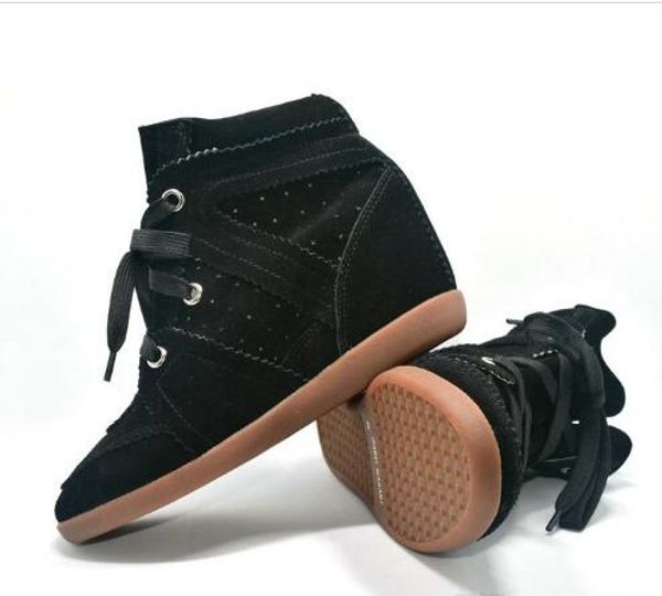 

bobby fashion sneakers women's boots wedges shoes genuine leather height increasing 7cm ankle boots women's shoes casual shoes, Black