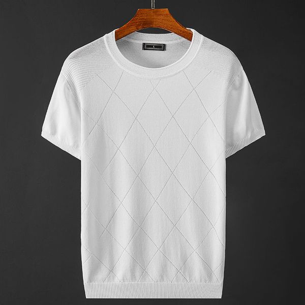 

к 2020 году новые летние menice шелк половина - рукавами t-рубашка вязать свитер ткать высокое качество уличная одежда о шея мужские футболк, White;black