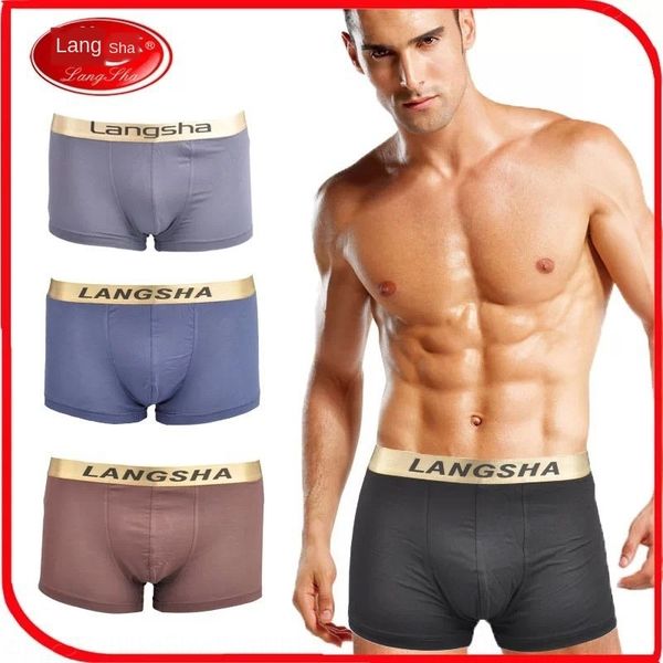 

langsha men's underwear men's middle waist flat angle bamboo fiber supermarketes2007 underwear shorts and shorts, Black;white