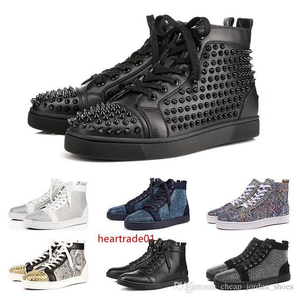 

designer fashion luxury red bottom studded spikes flats shoes for men women glitter purple party lovers casual sneakers size 36-47