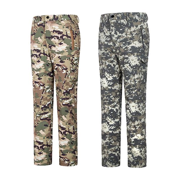 

outdoor tactical sharkskin camouflage soft shell men trousers waterproof wear-resisting warm fleece pants hunting camping pants, Black;green