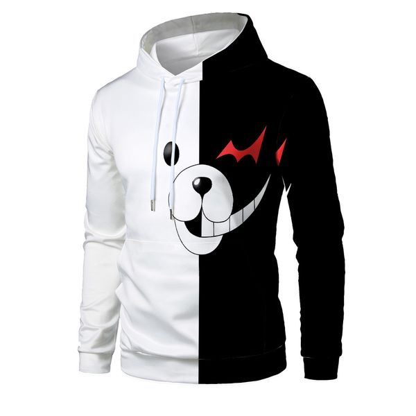 

mens designer vests cartoon anime bear face 3d digital printing hoodie, Black