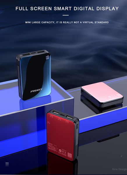 

pisen 10000mah power bank portable charger mobile phone digital display external battery pack dual usb fast charging powerbank