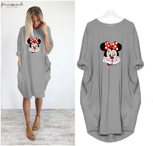 

dress women autumn printing pocket loose dresses vintage maxi clothes party casual dresses women plus size dress, Black;gray