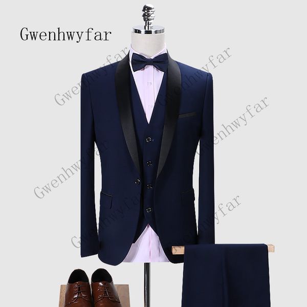 Gwenhwyfar Abito da uomo 2019 Abiti da sposa per uomo Collo a scialle 3 pezzi Slim Fit Abito bordeaux Uomo Giacca da smoking grigio scuro2457