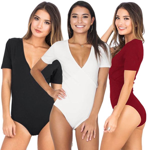 

Hirigin Romper Bodysuits 2018 New Fashion Girl Short Sleeve V Neck Skinny Outwear Leotard Female Joggers Leotard