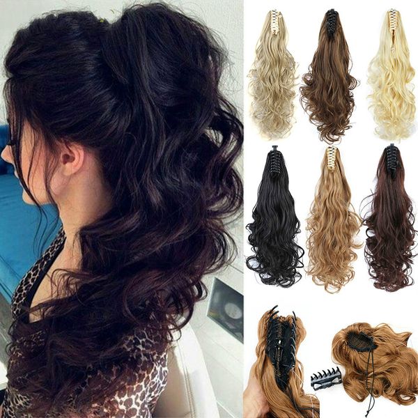 Synthetic Women Claw On Ponytail Clip In Hair Extensions Curly