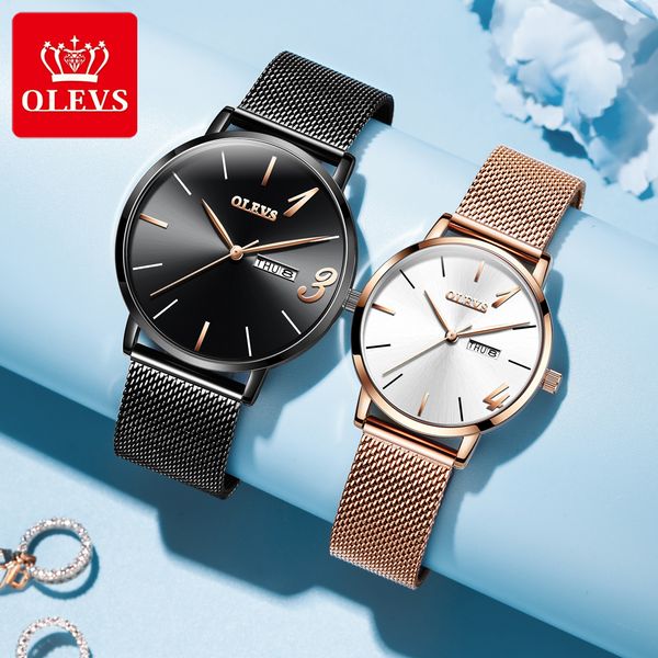 

olevs brand couple watch set leisure sports automatic waterproof luxury quartz watch stainless steel / leather strap, Slivery;brown