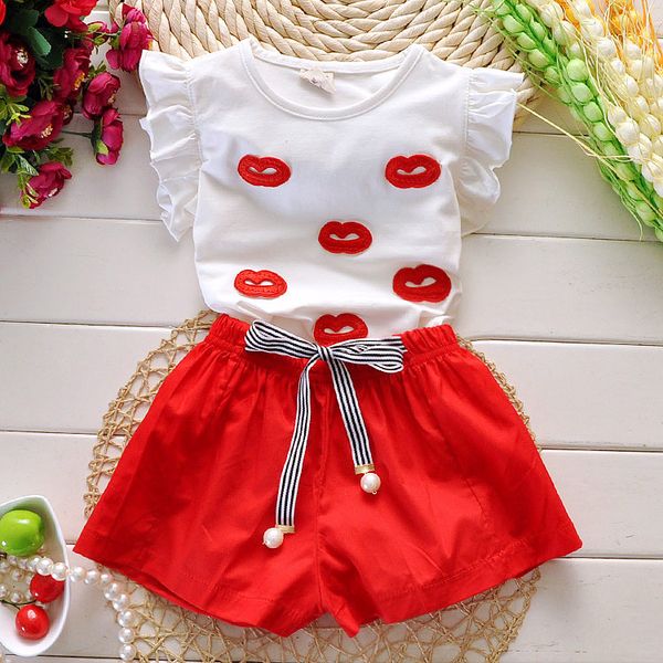 

girls clothes set fashion cotton t-shirt+short pants 2 clothes set for children girtls outfits 3-4-5-6-7y kids clothing, White