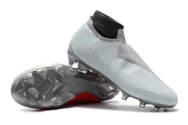 

men knitted fg/ag football shoes outdoor vision college mg shadow series silver football boots