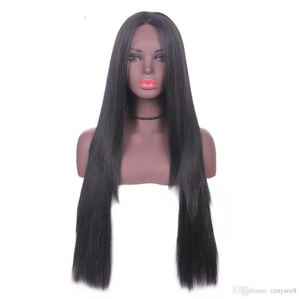 

long straight lace front synthetic hair layered wigs part x-tress natural black 1b# ombre color 13x4inch lace wig for women