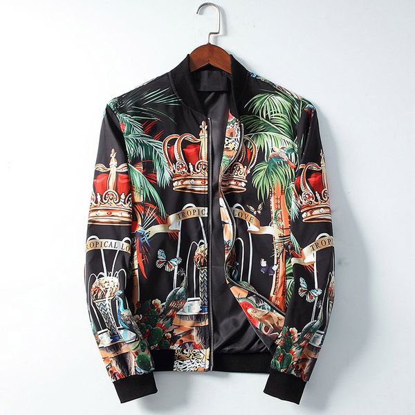 

selling men's slim jacket printed casual crown printed men's coat, Black;brown