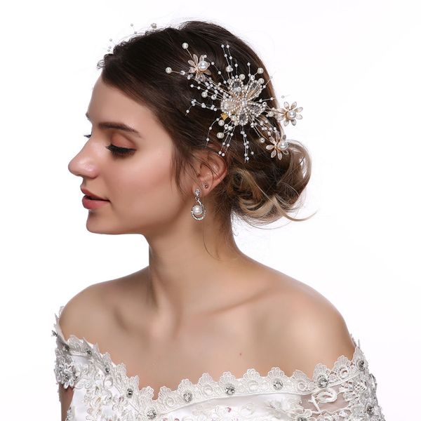 

1pair 2018new arrival women flower hairpins alloy wedding party hair clips pearl hair bands for bride barrettes accessories