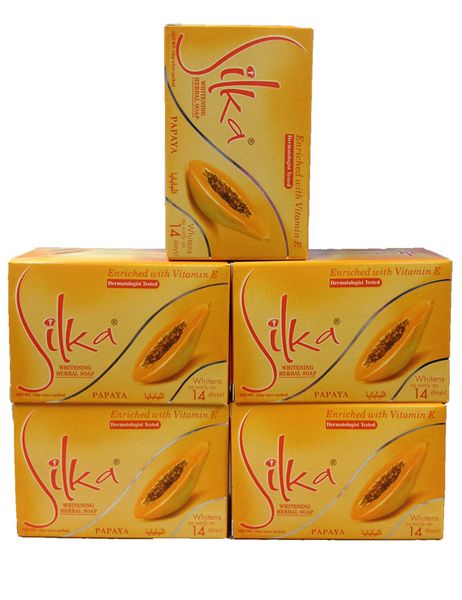 5pcs/Los Silka Haut Aufweiungen von Papaya -Seife Kräuterhaut Hautbleichseife Likas OAP Face Cleanser 135G C18112001