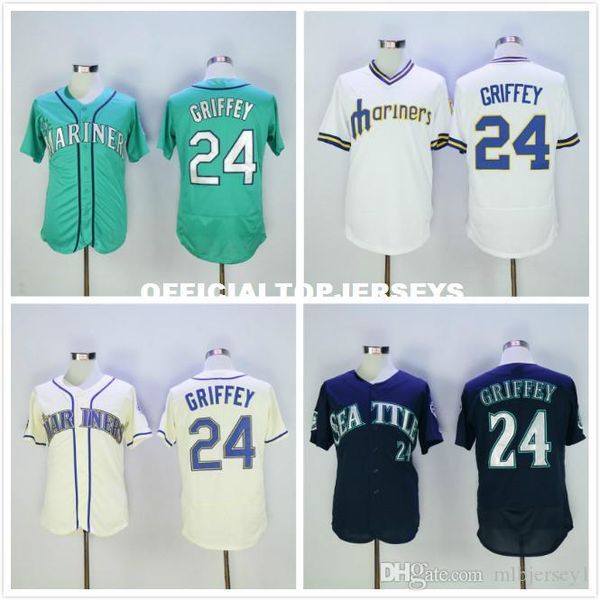 

24 ken griffey flexbase jersey white beige navy blue, Black;blue