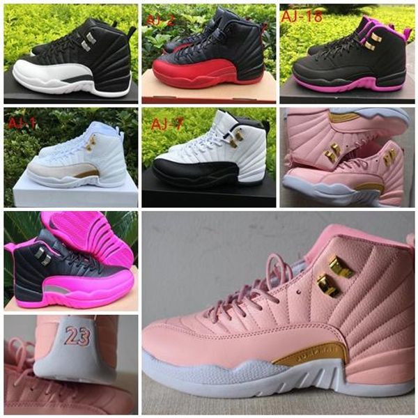 

retro kids big boy shoes girls lady xii gs pink lemonade basketball shoes womens kids 12s gs rush pink lemonade xii sneakers size us 5 .5 -8, Black