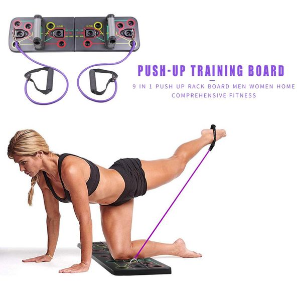 

9 in 1 push up rack board with resistance band foldable body building sports comprehensive home fitness training equipment