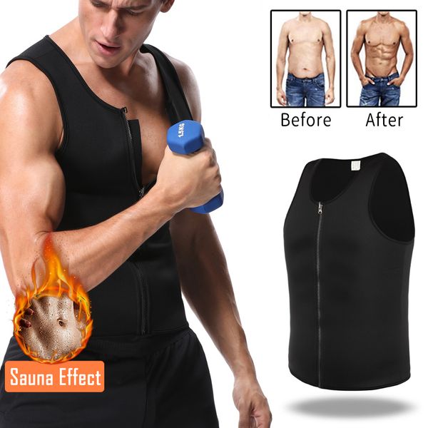 

men's sweat zipper vest body shaper shirt thermo slimming sauna suit weight loss black shapewear ultra neoprene waist trainer