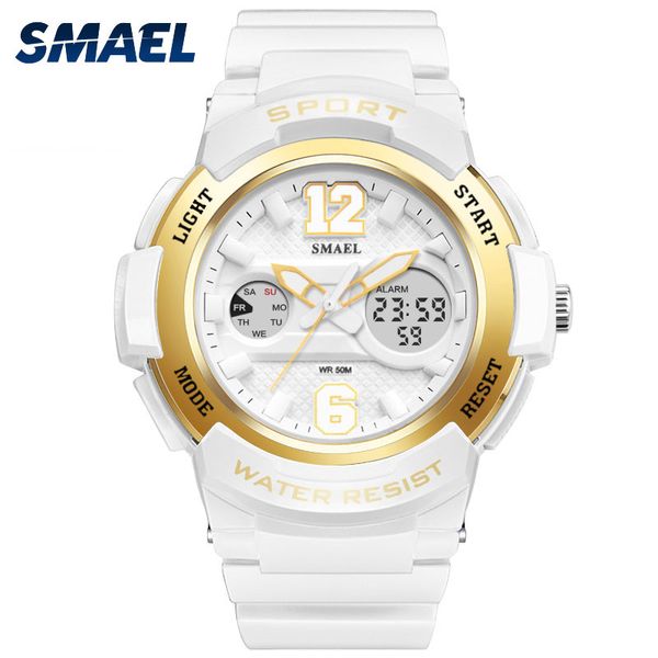 

smael white pu watchband women dual display wristwatches women's quartz watch lady fashion watches 30m waterproof relojes mujer, Slivery;brown