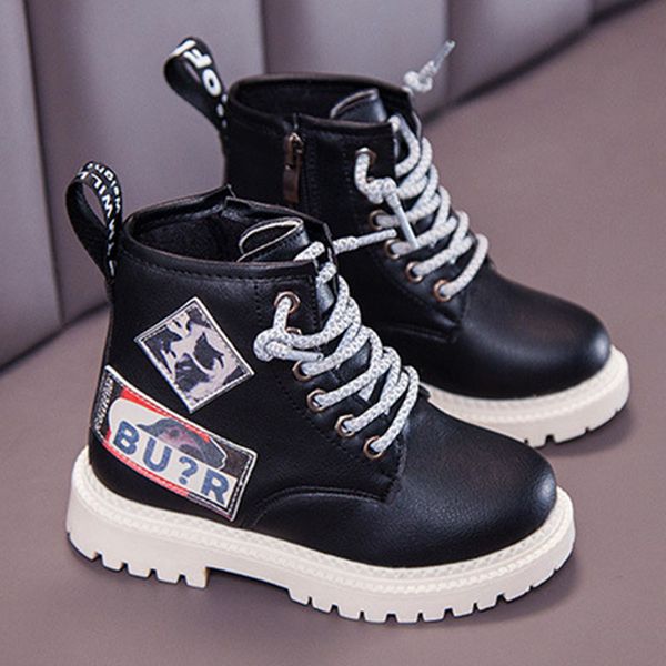 

2019 autumn and winter korean version of the children' martin boots new children' shoes girls soft bottom leather boots, Black;grey