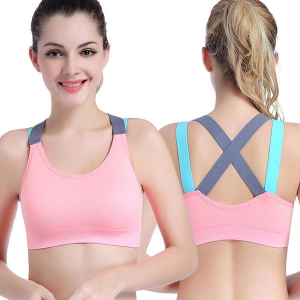 

sports bra for fitness women push up cross straps yoga running gym femme active wear padded underwear crop female, White;black