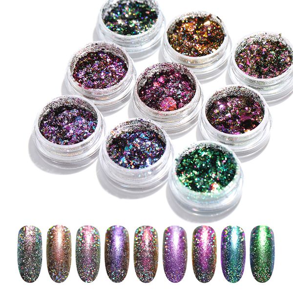 

holographic nail powder glitter laser chameleon shiny sequins nail art decoration manicure diy supplies, Silver;gold