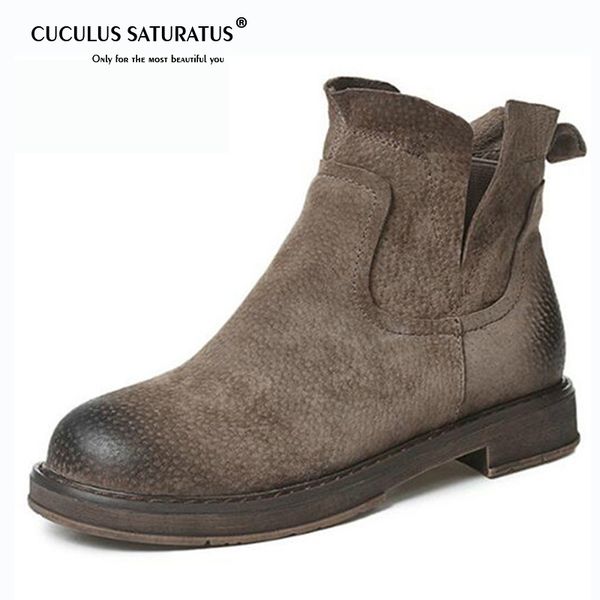 

cuculus genuine leather women boots winter warm flats heel plus size short ankle boots females casual shoes 1765, Black