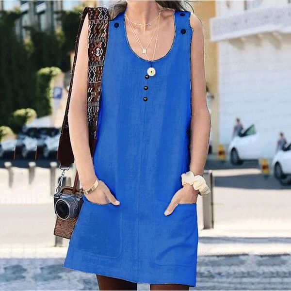 

2019 explosions summer fashion temperament wild pocket button solid color female dress, Black;gray