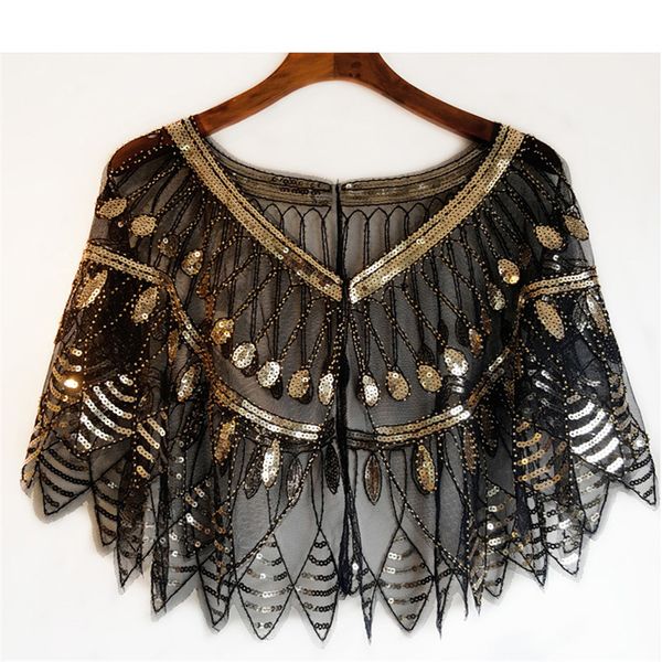 

2019 elegant women hollow out shawl capes europe and america lady sequins wrap bolero accessories coat princess outwear 689, Black;brown