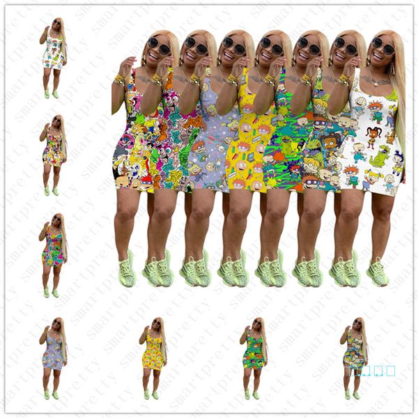 

s-3xl women summer cartoon dress designer skirts vest tank dresses summer anime kids boys girls tight skirt beachwear party dress d5804, Black;gray