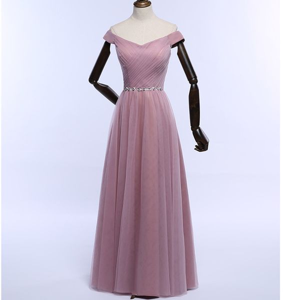 

blush tulle long bridesmaid dresses with crystal 2019 floor length wedding guest dress lace up maid honor of gowns, White;pink