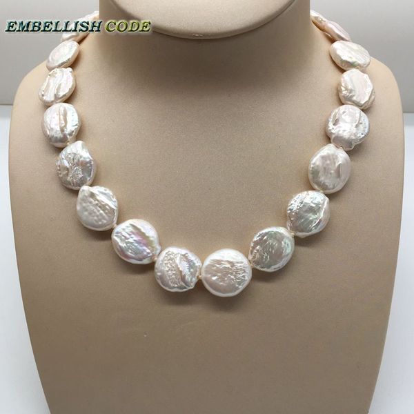 

unusual baroque pearl choker statement necklace white color round coin flat shape natural freshwater pearls fold face 50cm 58cm, Silver