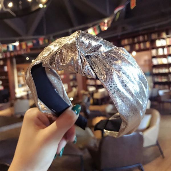 

haimeikang women pu faux leather elastic hair band girls hairband accessories 2018 female wide silver gold headband