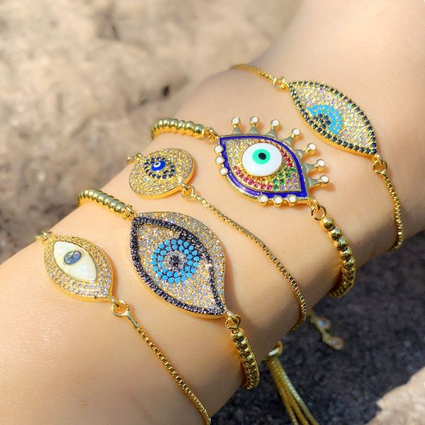 

fashion gold zirconia bracelets women's bangle rainbow shell bracelet luxury adjustable heart evil eye snake chain bracelet, White