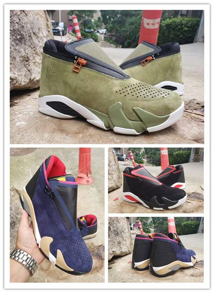 

retro 14 14s zipper basketball shoes men big kid suede olive mesh last sblack red fusion jumpman z 14s xiv playoffs shoe size: 7y-us13, Black