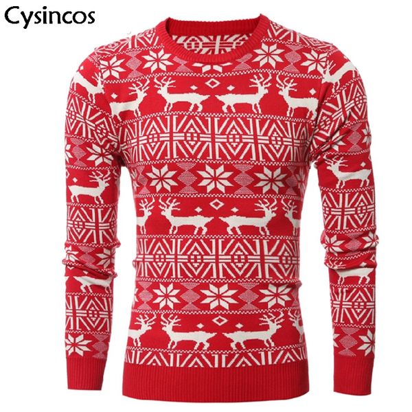

cysincos men sweater 2019 autumn winter slim christmas peace deer male casual long sleeve pullover sweaters knitted warm top, White;black