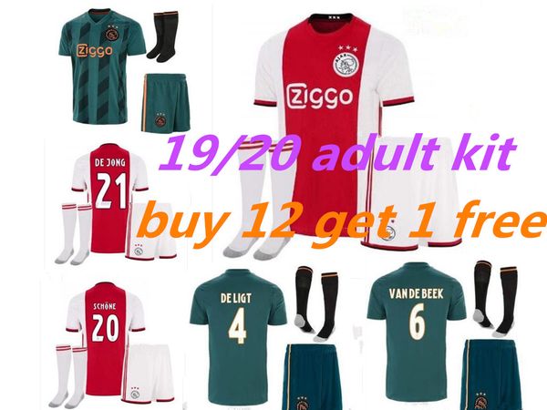 

2019 2020 ajax fc soccer jerseys de jong kit sets dolberg huntelaar ziyech cruyff 19 20 football shirt netherland voet uniforms, Black