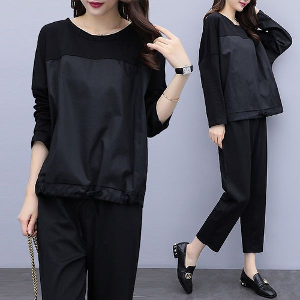 

casual women plus size suits and sets black korean tracksuit matching sets womens clothes ensemble femme deux pieces tracksuit, White