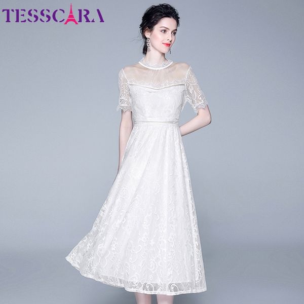 

tessara women summer elegant white lace dress festa wedding cocktail party robe femme designer flower girl vestidos, Black;gray