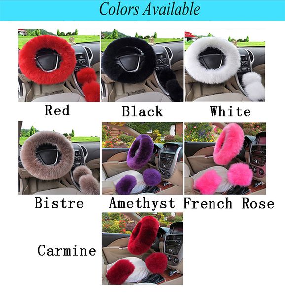 

3pcs set long plush warm steering wheel cover woolen handbrake car accessory universal