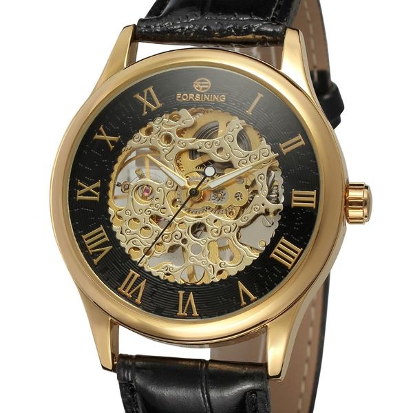 

forsining men's mechanical watch skeleton dail stainless steel case watches leather strap men wristwatches clock montre homme, Slivery;brown