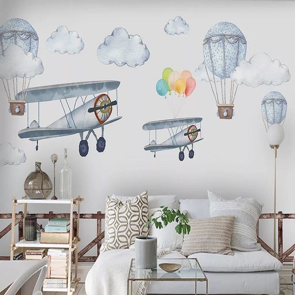

new custom large mural 3d wallpaper cartoon airplane hydrogen balloon child bedroom mural tv back wall decor deep 5d embossed