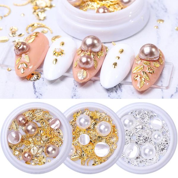 

nail art decorations 1 box mixed 3d rhinestone ornament crystal shiny pearl rivet charm accessory, Silver;gold
