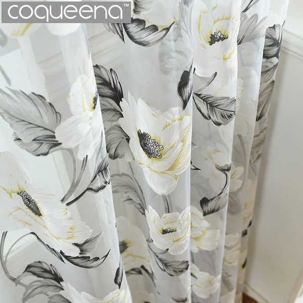 2019 White Floral Gray Sheer Curtains For Living Room Bedroom