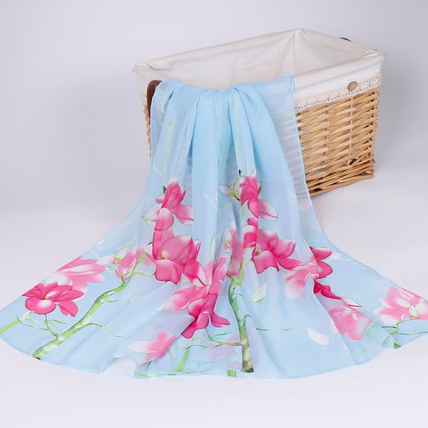

new spring and summer new silk scarf ladies wild long chiffon shawl small scarf travel sunscreen xq298, Blue;gray