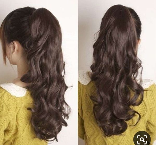 100 Human Клип в Ponytail Wrap Around Расширение для женщин длинные волнистые вьющиеся волосы пушистые конский хвост 24 дюймов - коричневый 160г