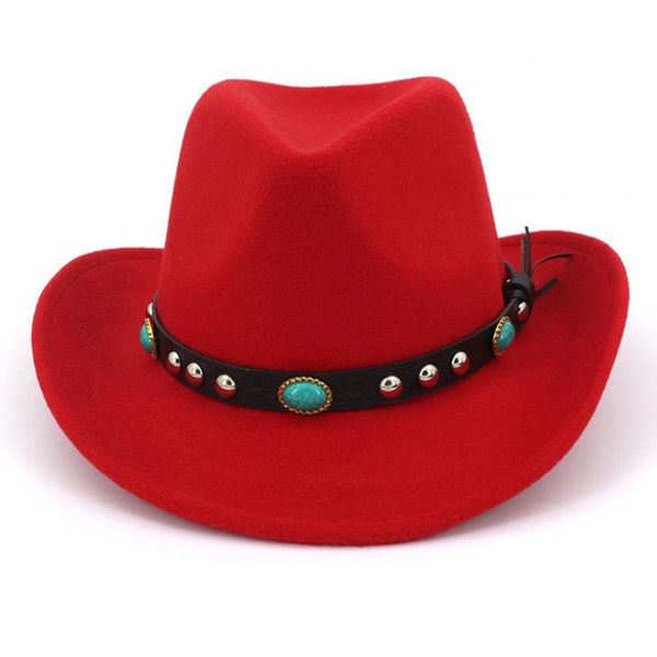 

fashion women men wool blend wide brim western cowboy hat cowgirl jazz caps turquoise leather belt band size 56-58cm, Blue;gray